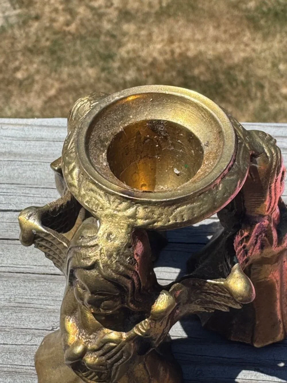 Vintage Brass Angel Trio Candle Holder 4 Inches Tall Ornate Design Rustic Cherub